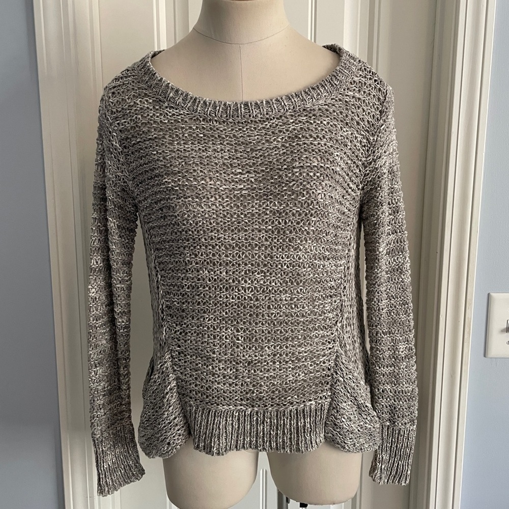 Eileen Fisher Petite XS PP (2 - 4) Open Knit Gray Sweater Pockets Minimalist